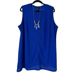 NWT Alyx 2X Scoop Neck Sleeveless Darted Layered Royal Blue Top With Necklace